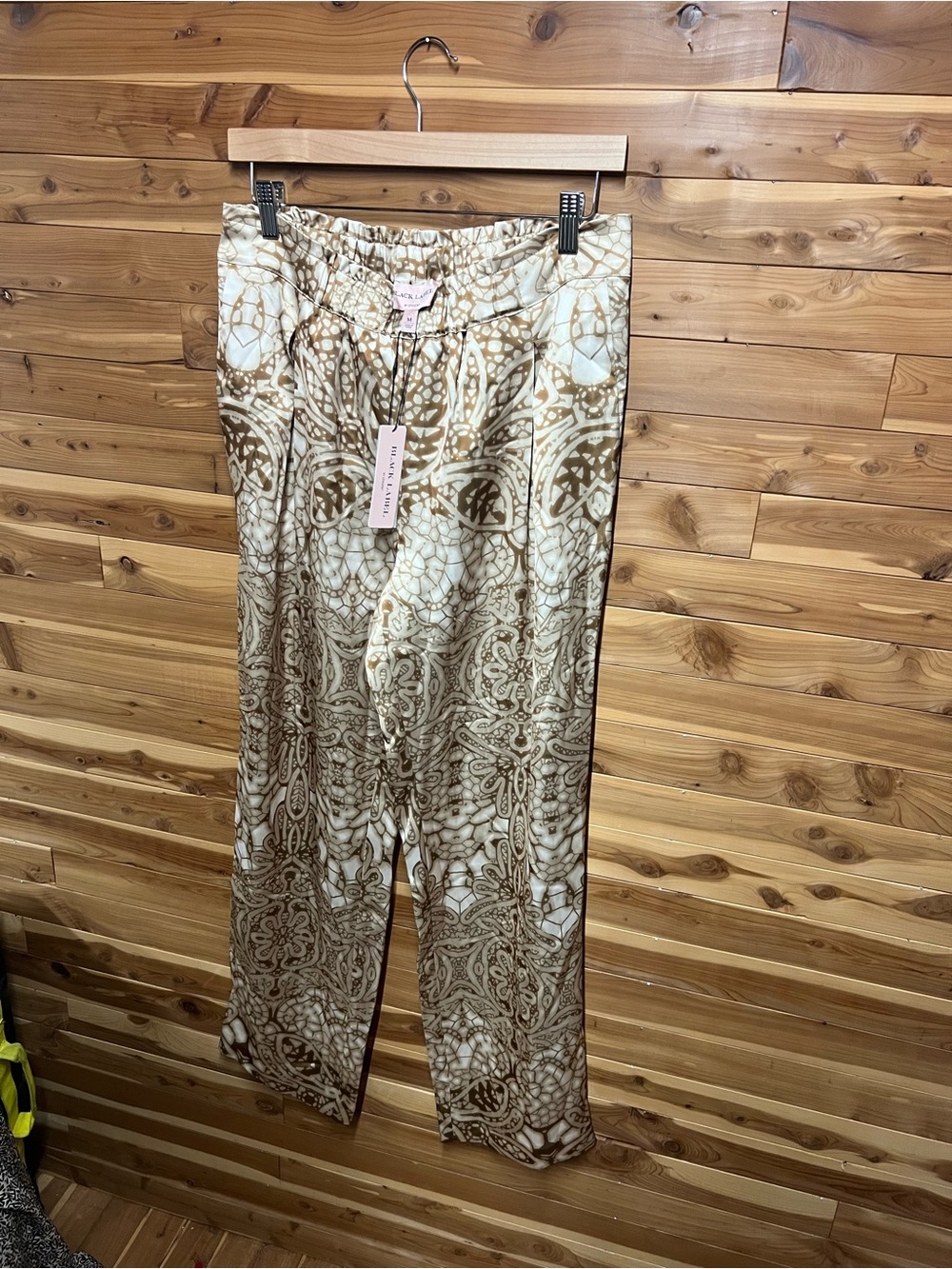 Chico's Cream and Brown Printed Wide-Leg Pants